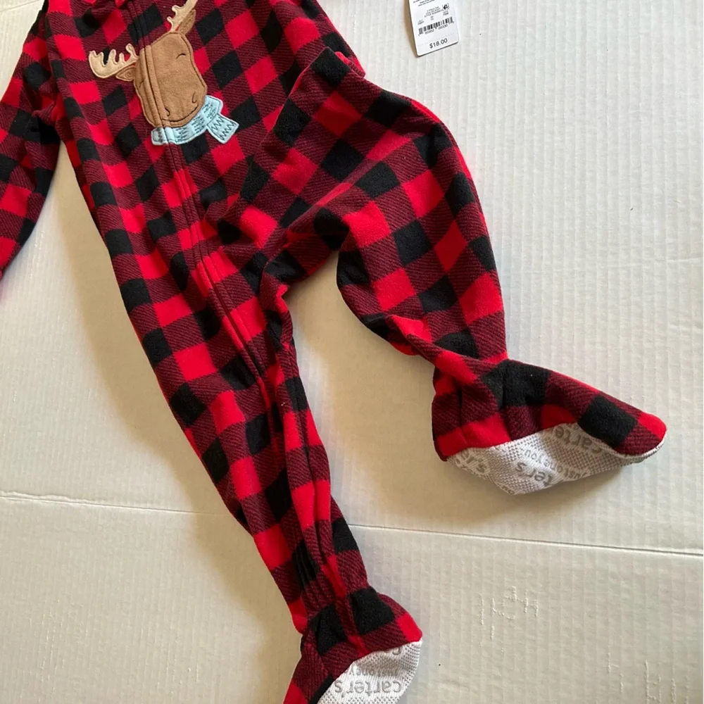 NWT Carter's Just One You Footie Fleece‎ Sleeper Pajama Moose 18 Mo Christmas